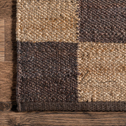Natural Brown Blocks Jute Area Rug