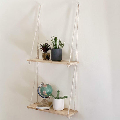 Floating Wooden Rope Hanging Shelf for Wall Decor