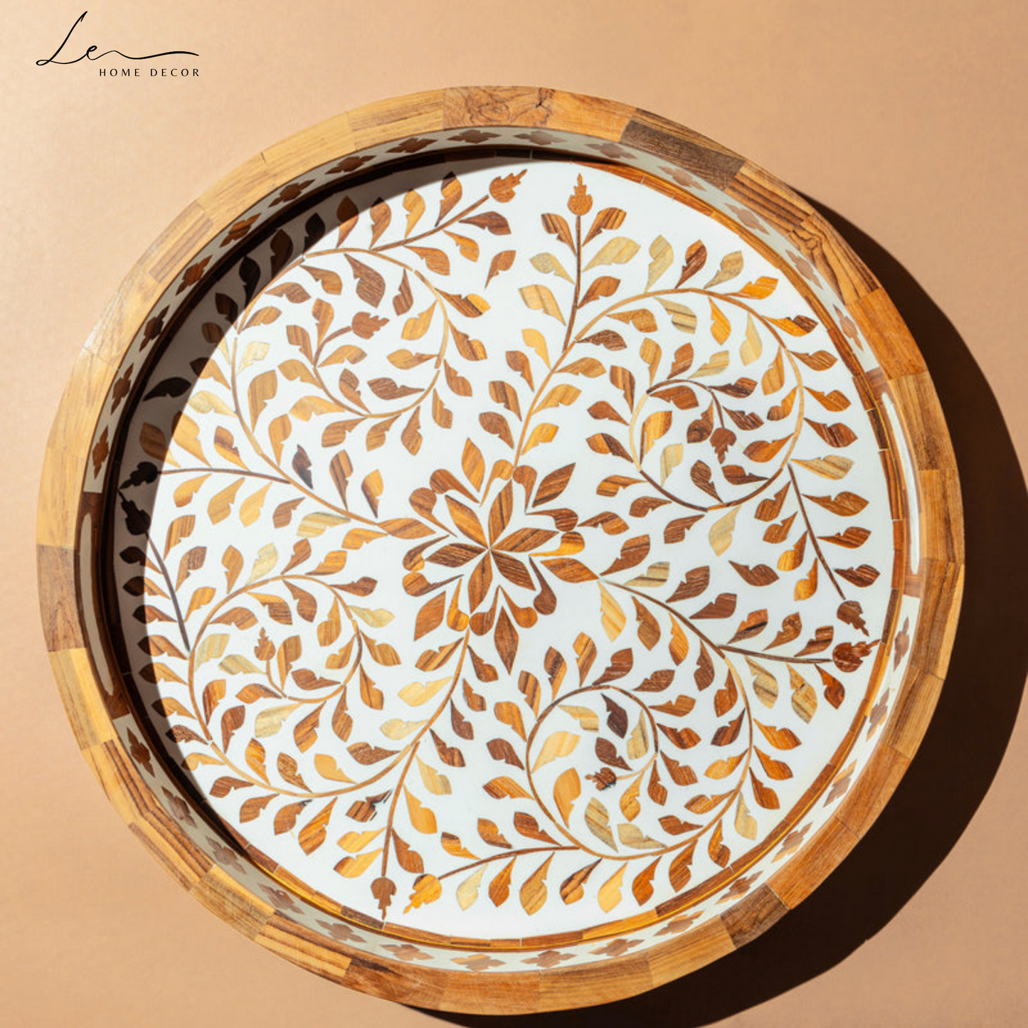 Wood Inlay Decorative Round Tray