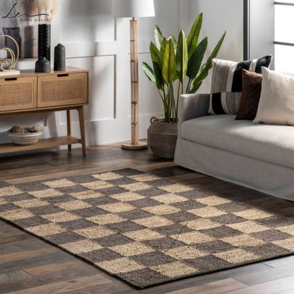 Natural Brown Blocks Jute Area Rug