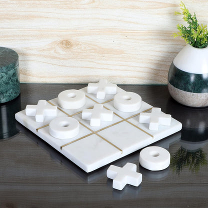 Marble Tic Tac Toe Game With Brass Lines