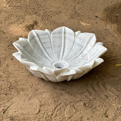 White Marble Floral Wash Basin Sink