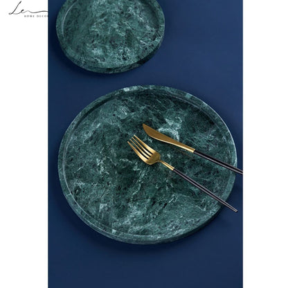 Green Marble Decorative Round Tray - Large