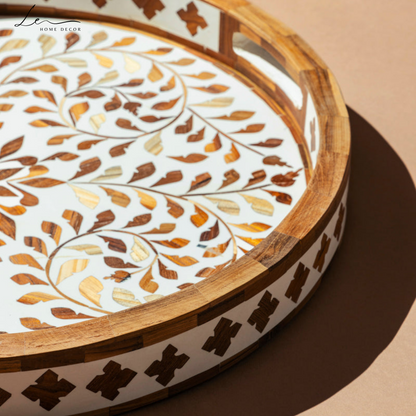 Wood Inlay Decorative Round Tray