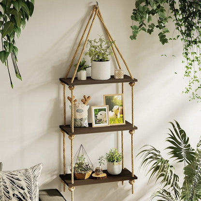 3 Tiered Wooden Wall Hanging Shelf