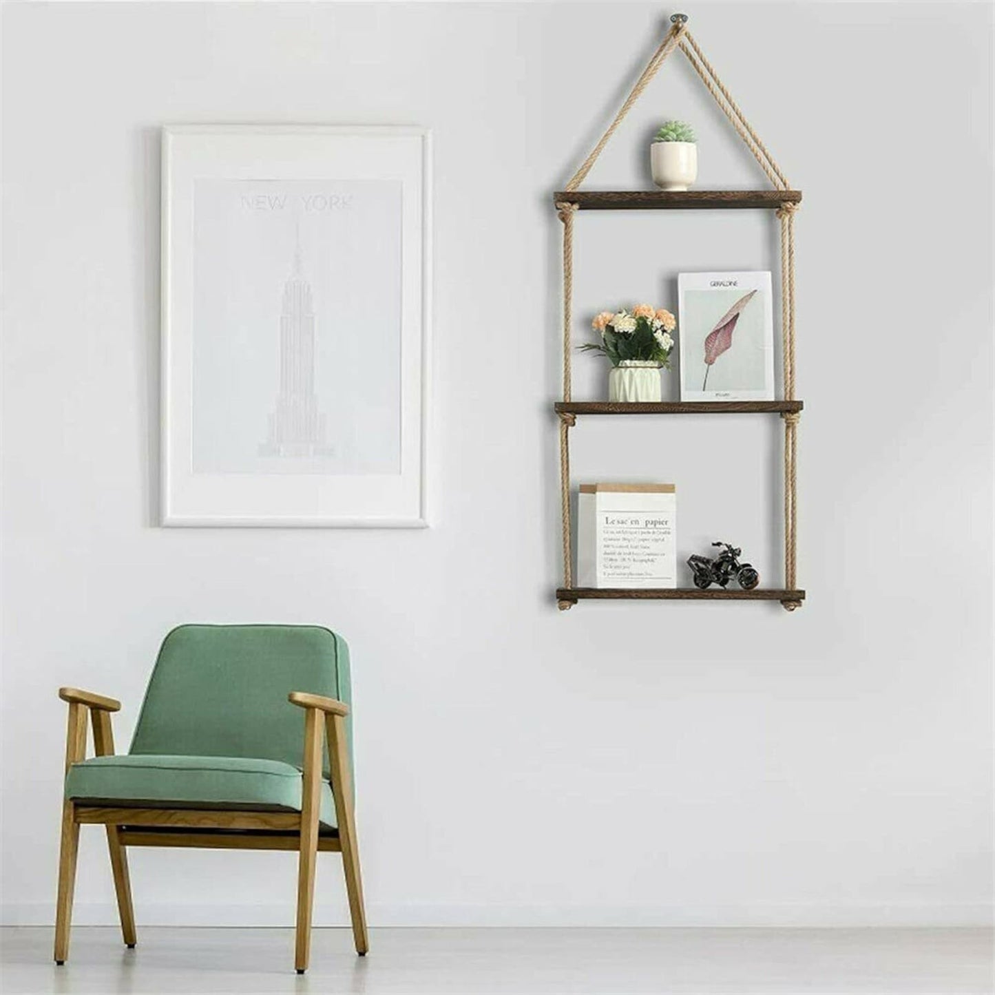 3 Tiered Wooden Wall Hanging Shelf