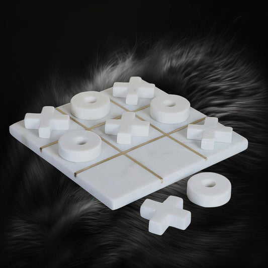 Marble Tic Tac Toe Game With Brass Lines