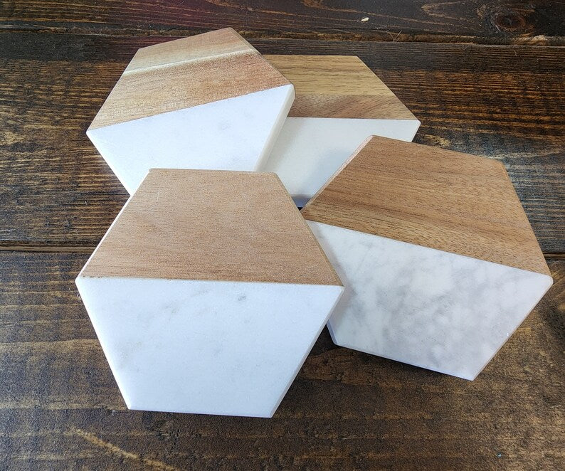 Personalized Acacia Wood and Marble Coasters