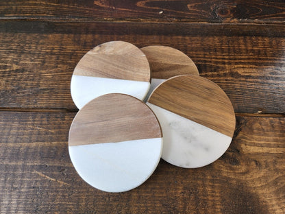 Personalized Acacia Wood and Marble Coasters