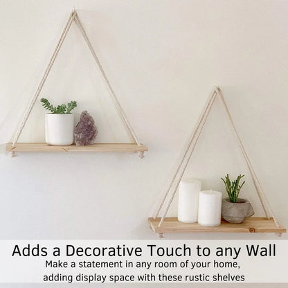 Floating Wooden Rope Hanging Shelf for Wall Decor