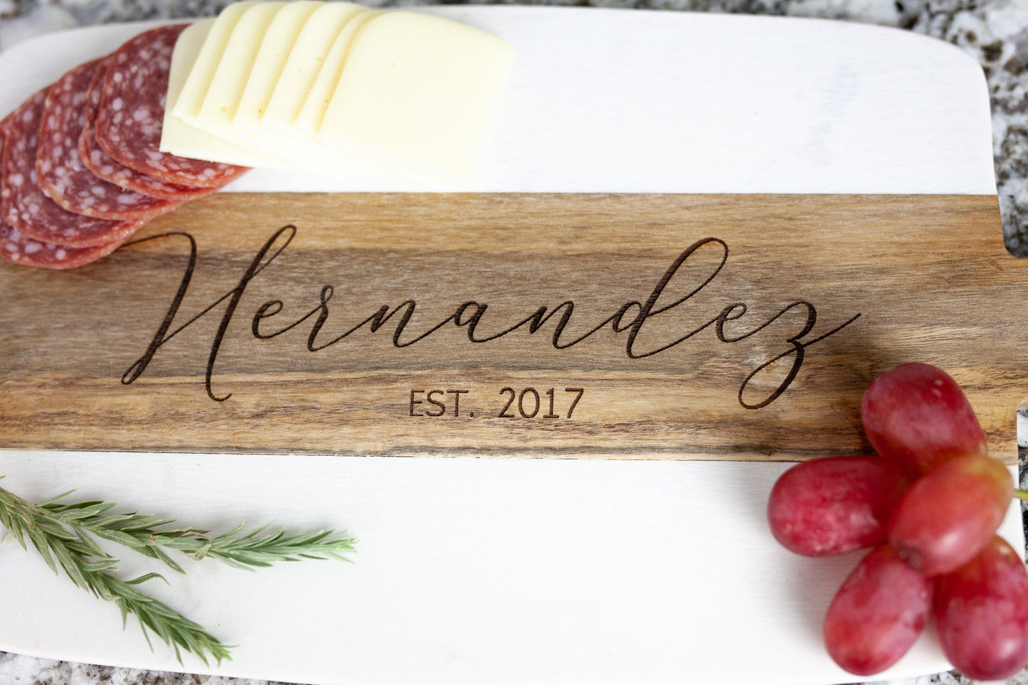 Marble and Wood Personalized Cutting Board and Coasters Set