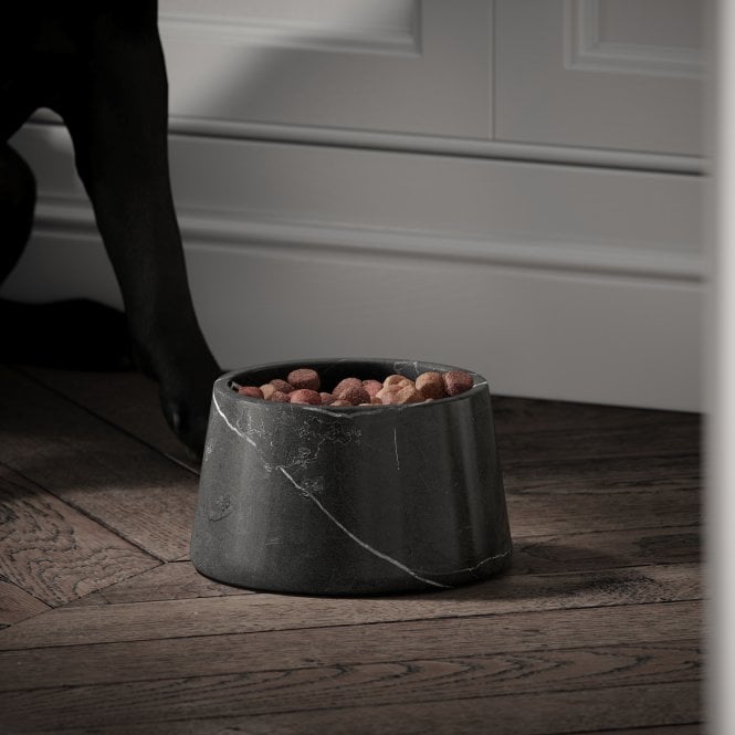 Sleek Matte Black Marble Dog Bowl