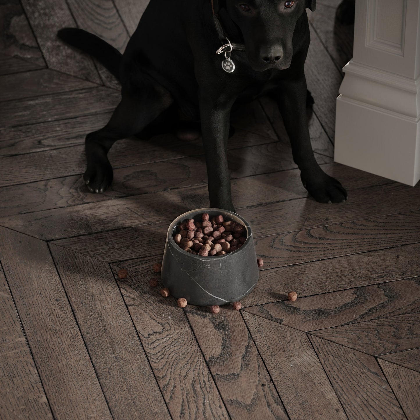 Sleek Matte Black Marble Dog Bowl