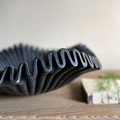 Large Black Marble Ruffle bowl