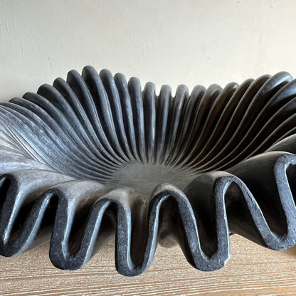 Large Black Marble Ruffle bowl