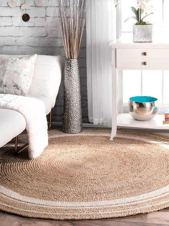 Handmade Beige Braided Round Jute Carpet