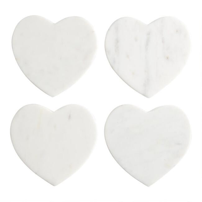 White Marble Heart Coasters