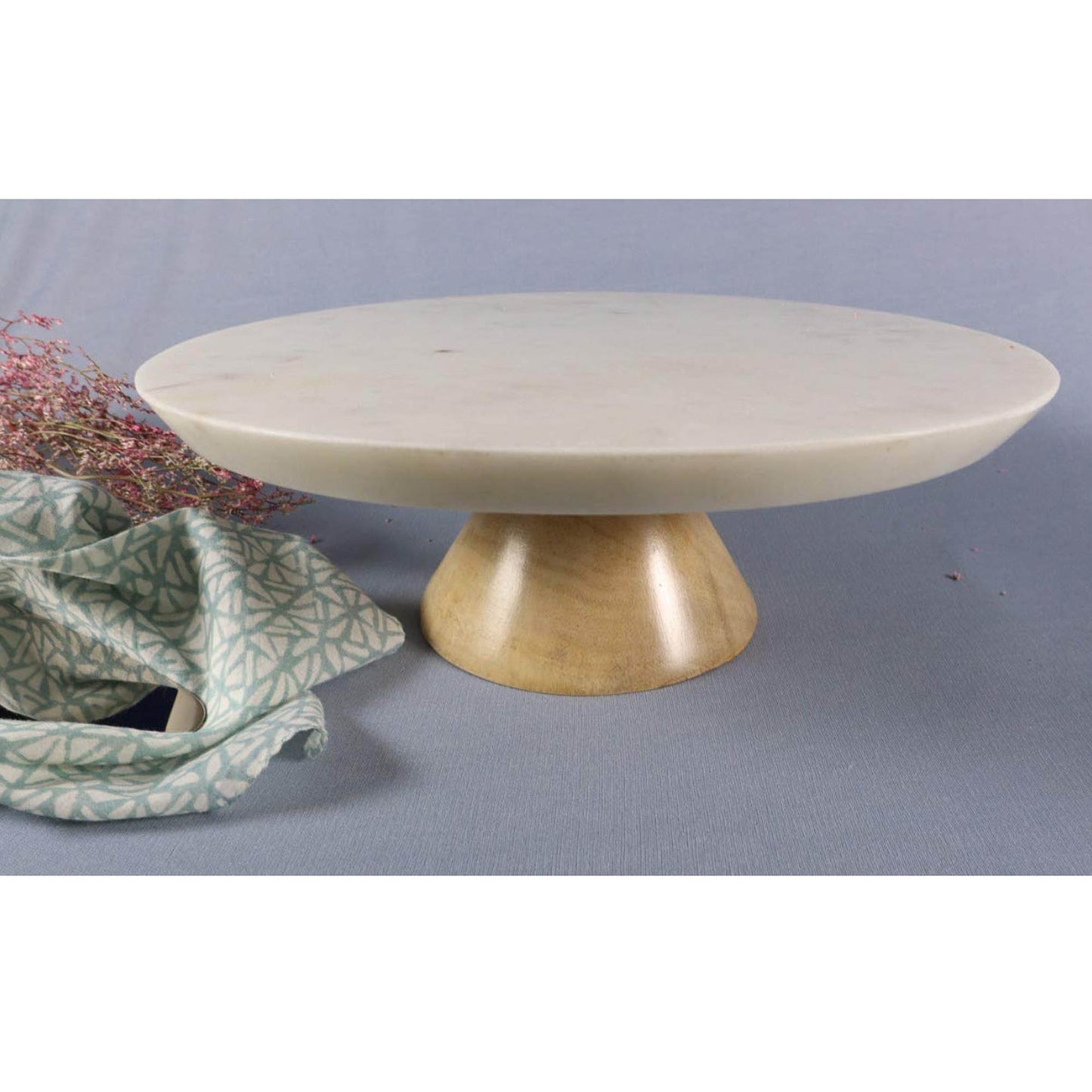 Round Marble And Wood Cake Stand