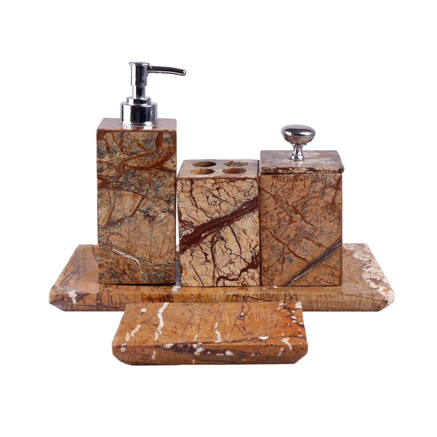 Brown Emperador Bathroom Storage Set of Marble