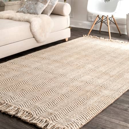 Natural Jute Wavy Chevron With Tassel Area Rug