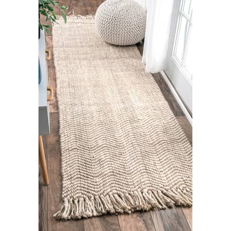 Natural Jute Wavy Chevron With Tassel Area Rug