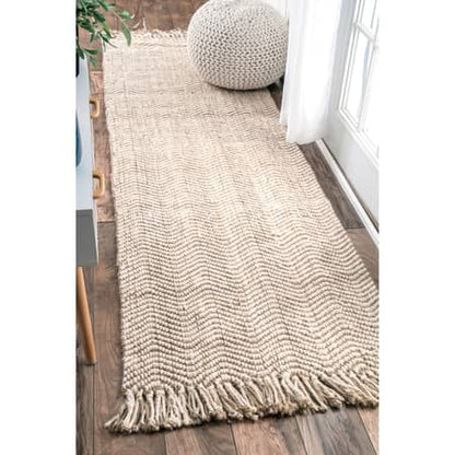 Natural Jute Wavy Chevron With Tassel Area Rug