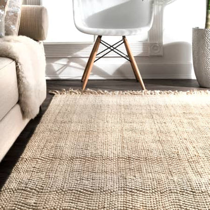 Natural Jute Wavy Chevron With Tassel Area Rug