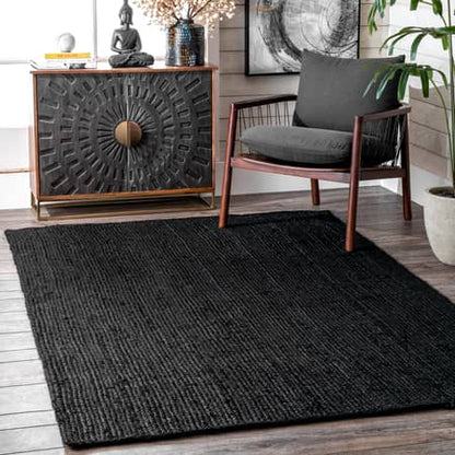 Black Jute Braided Area Rug