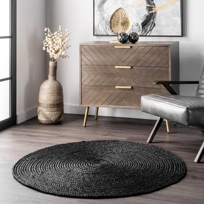 Black Jute Braided Area Rug