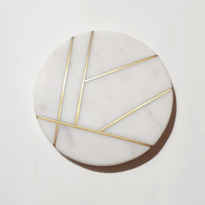 White Round Marble Coasters - Gold Lines