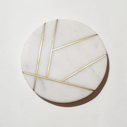 White Round Marble Coasters - Gold Lines