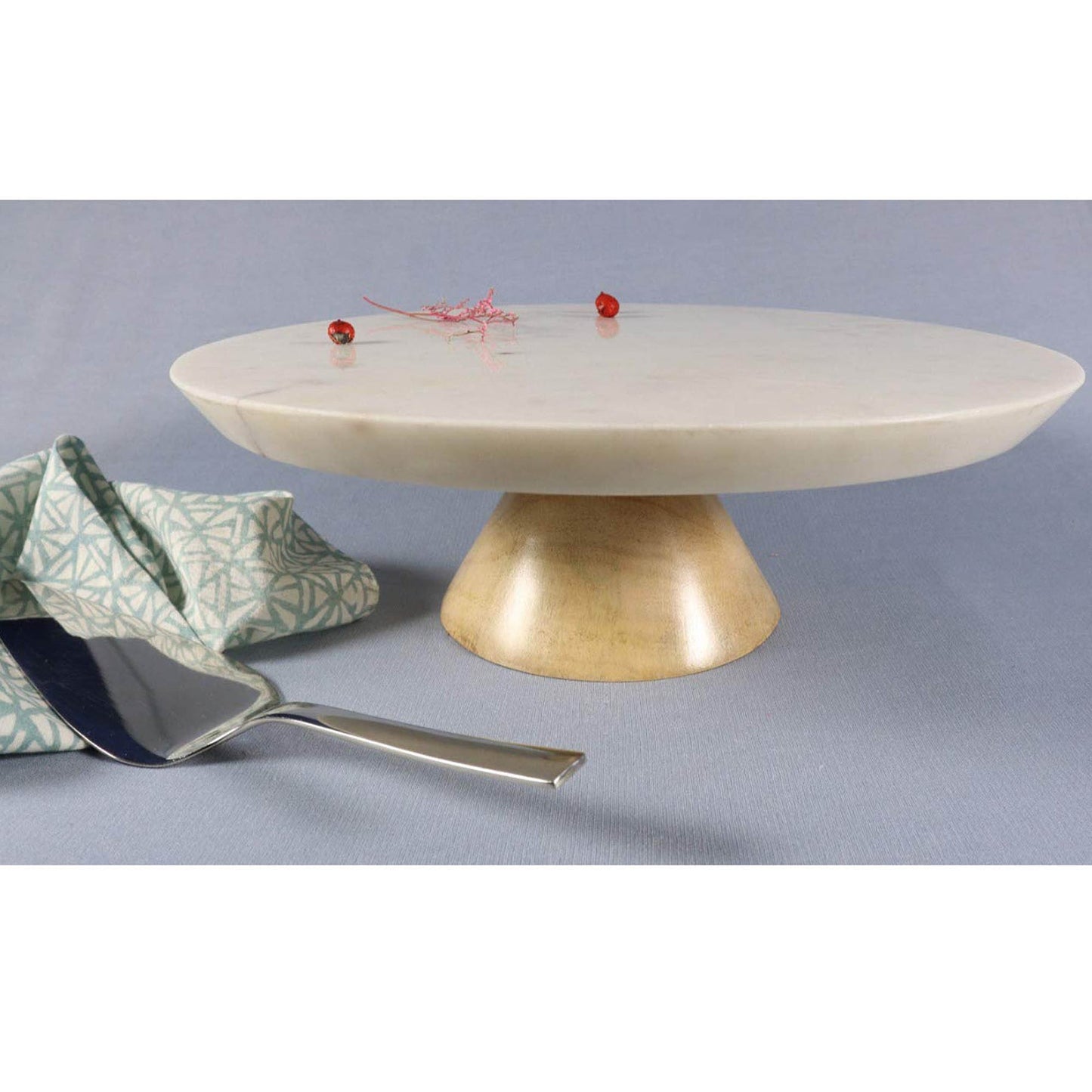 Round Marble And Wood Cake Stand