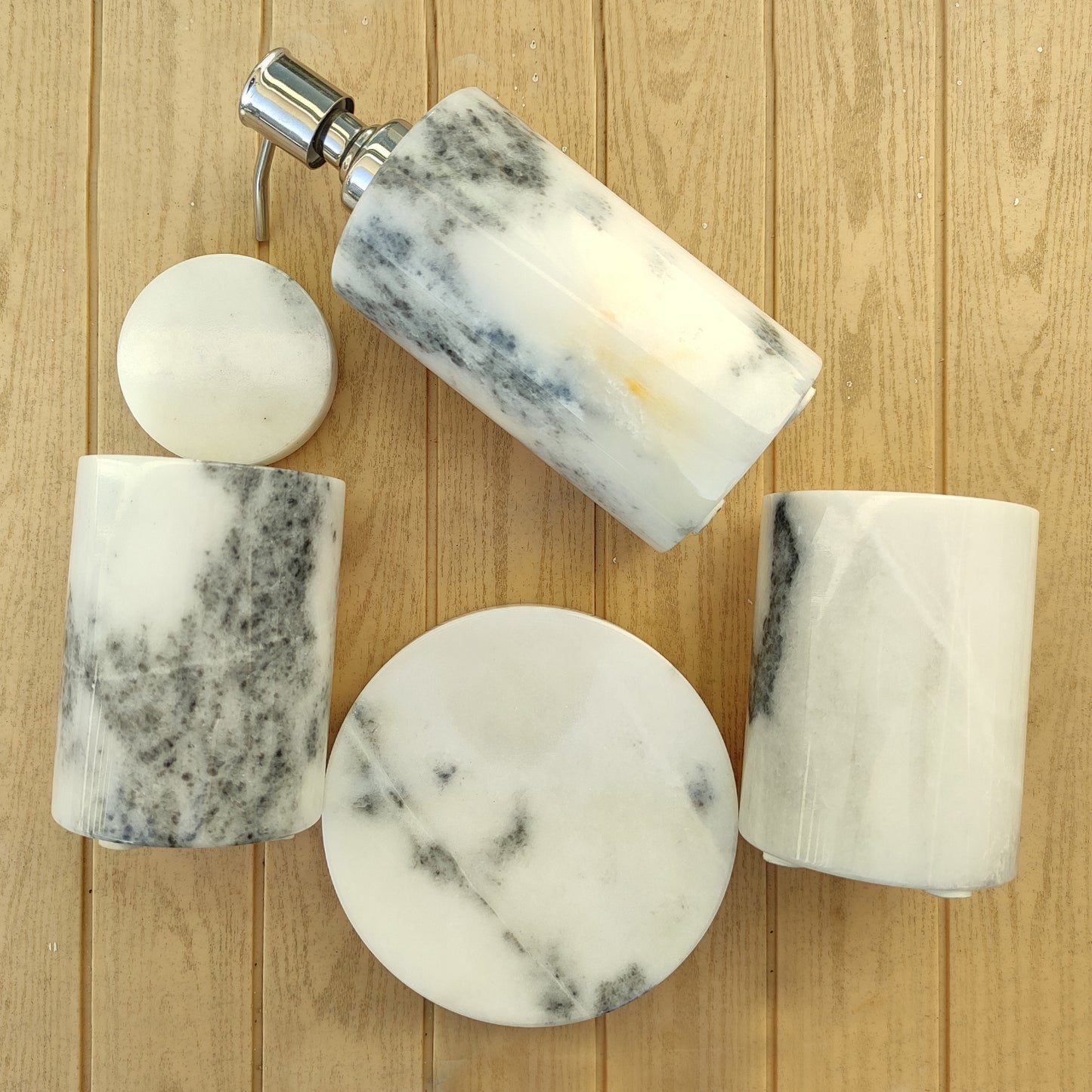 Glossy White Marble Bathroom Set