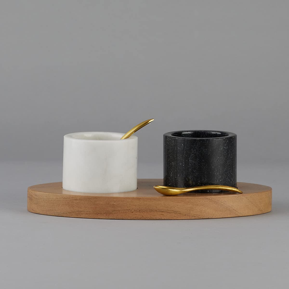 Marble And Wood Condiment Set With Spoons