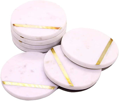 White Marble Tea & Coffee Coasters Gold Brass