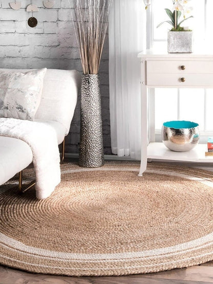 Beige Round Braided Jute Carpet