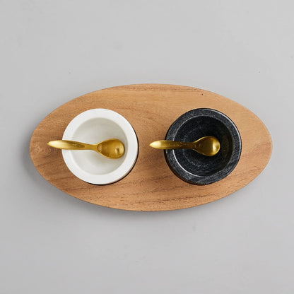 Marble And Wood Condiment Set With Spoons