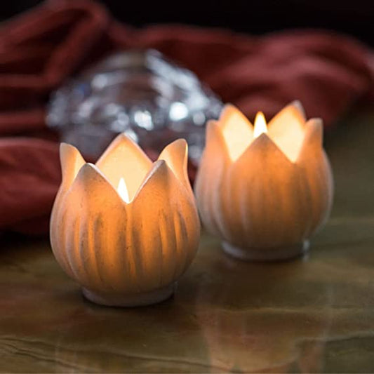 Marble Lotus Candle Holder Set Of 3