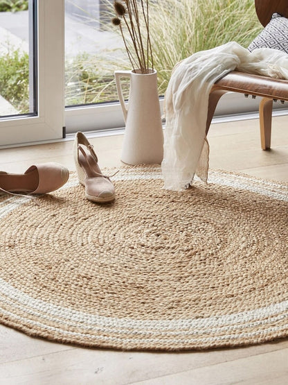 Handmade Beige Braided Round Jute Carpet