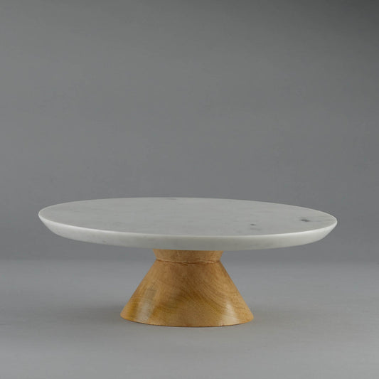 Round Marble And Wood Cake Stand