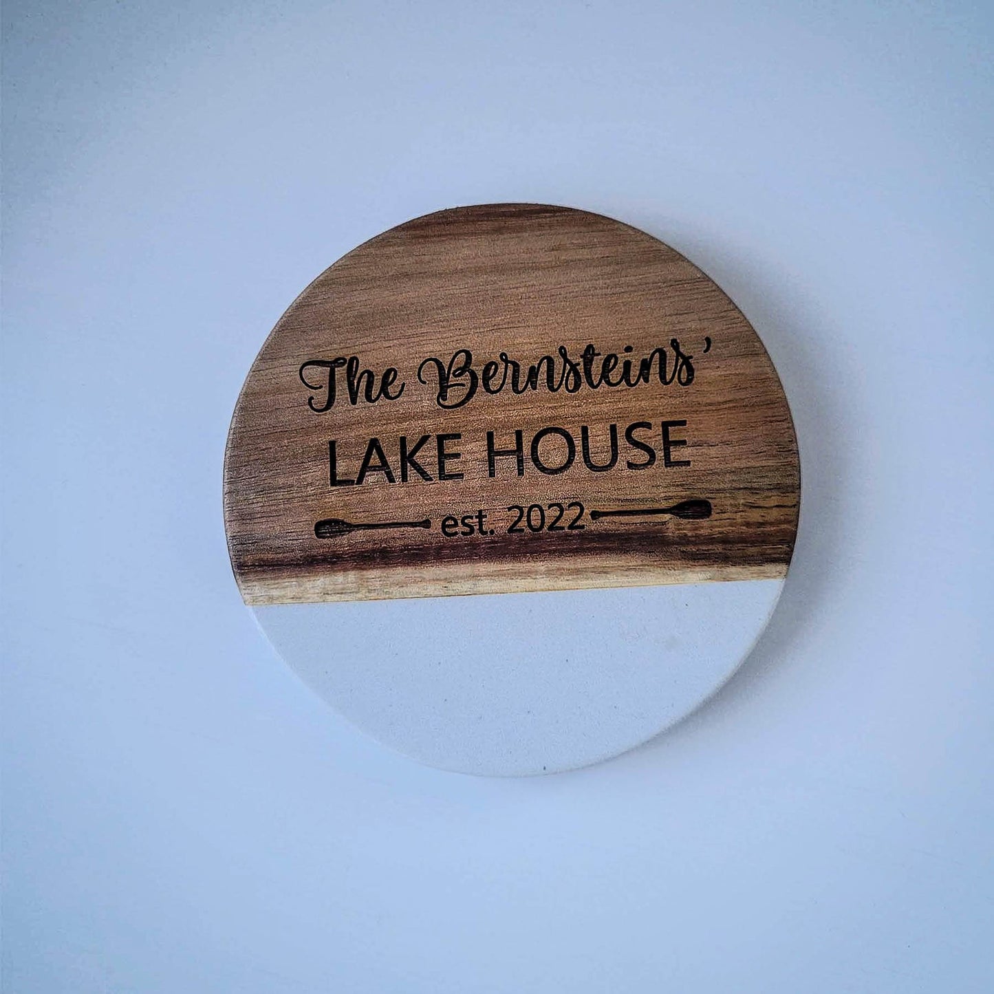 Personalized Acacia Wood and Marble Coasters