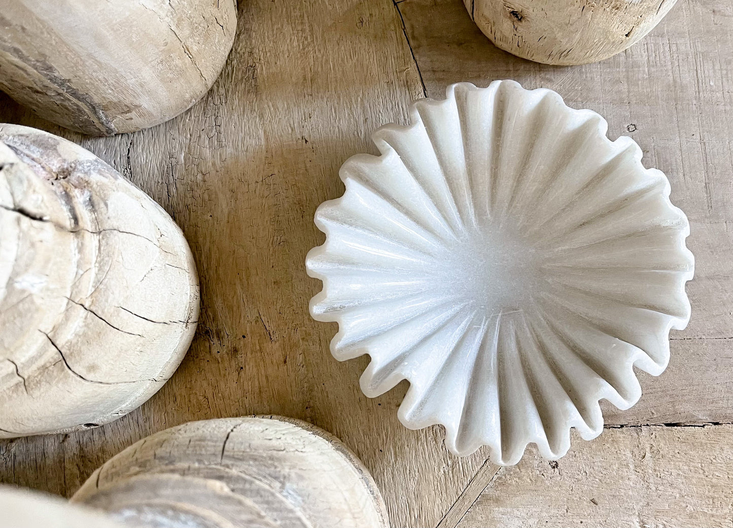 White Marble Ruffle Bowl