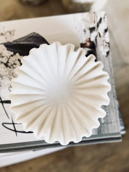 White Marble Ruffle Bowl