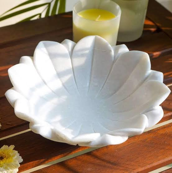 Decorative ,Lotus Marble Tealight Holder, Dining Table Decor ,Marble Water Bowl, Decorative popular Bowl For Outdoor Diwali Decor, Lotus Shape BOwl