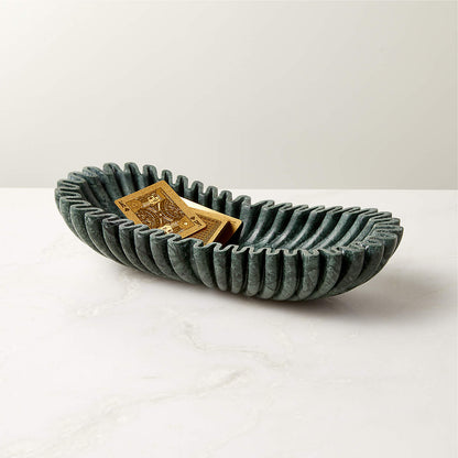 Oval Fluted Green Marble Bowl