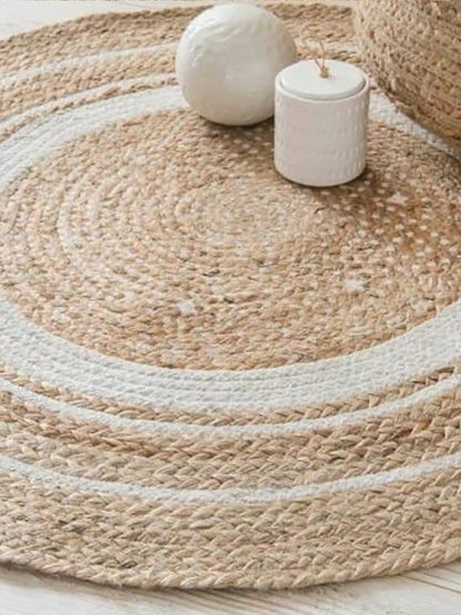 Handmade Beige Braided Round Jute Carpet