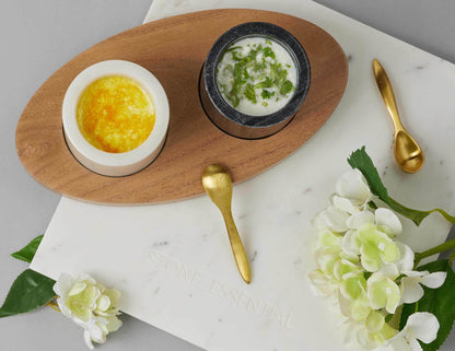 Marble And Wood Condiment Set With Spoons