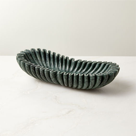 Oval Fluted Green Marble Bowl